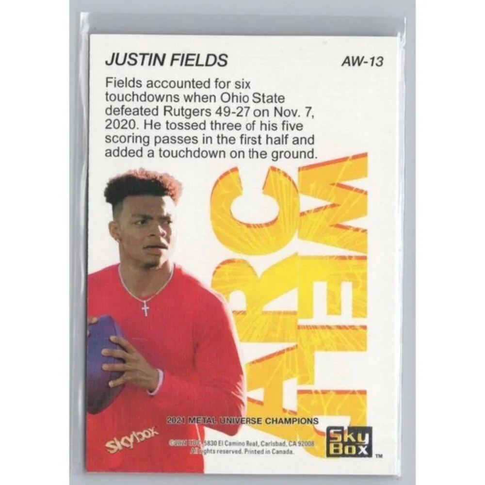 2021 SkyBox Metal Universe Champions #AW-13 Justin Fields Arc Weld ROOKIE RC